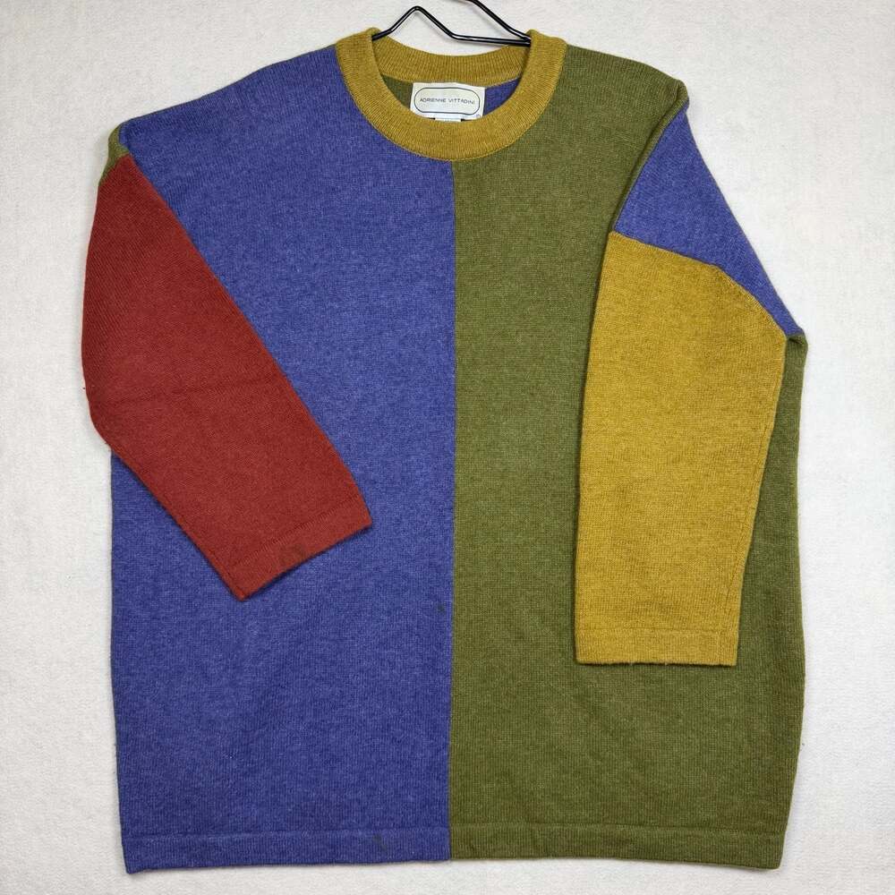 Vintage Adrienne Vittadini Sweater Womens S Color Block Angora Lambs Wool